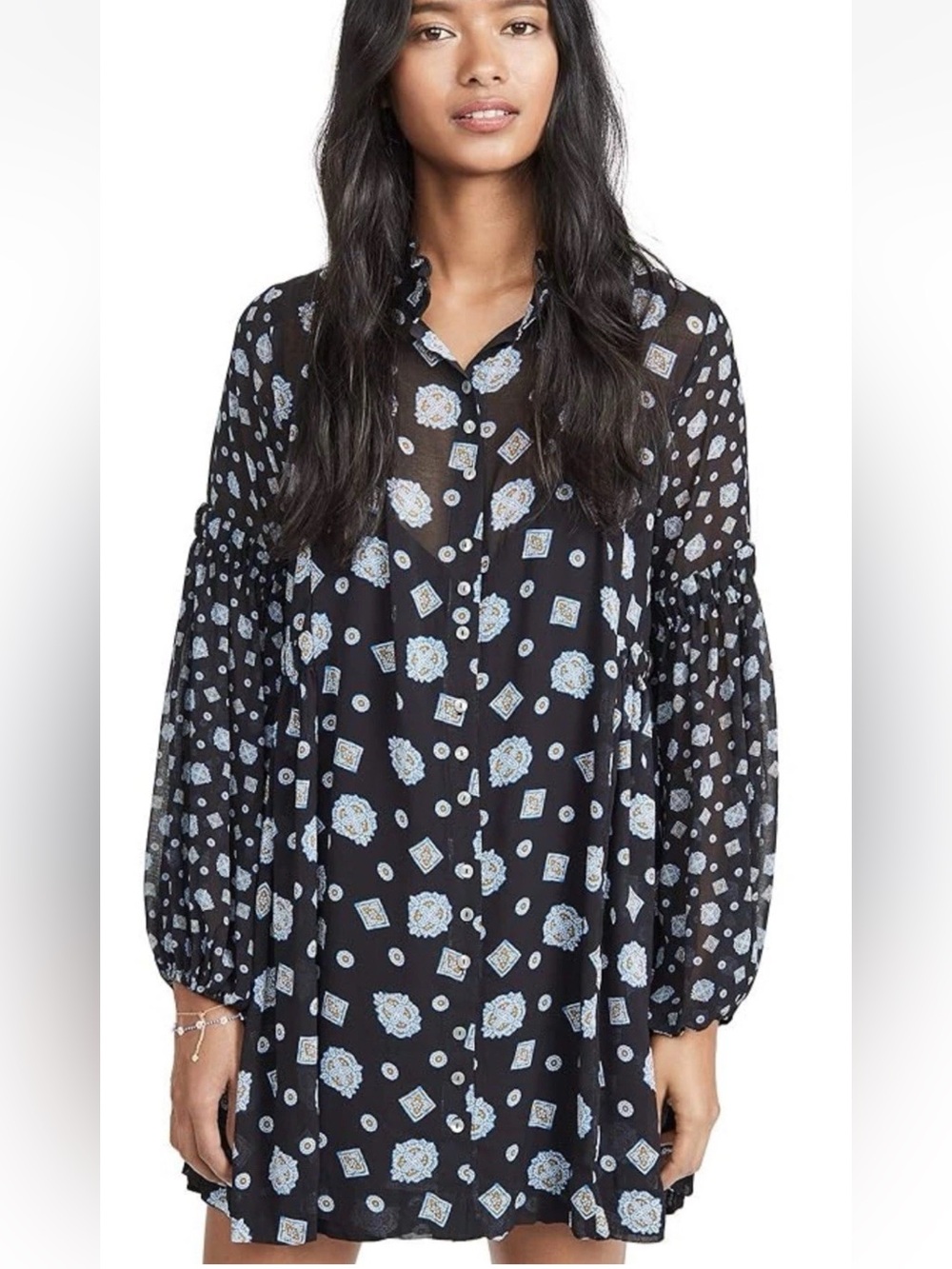 NWOT - Free People - See Through Blue Tunic with balloon long sleeves - M